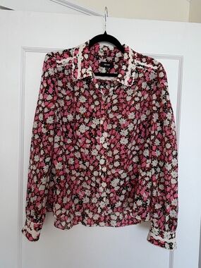 ME+EM Black/Pink Floral Button-Up Blouse